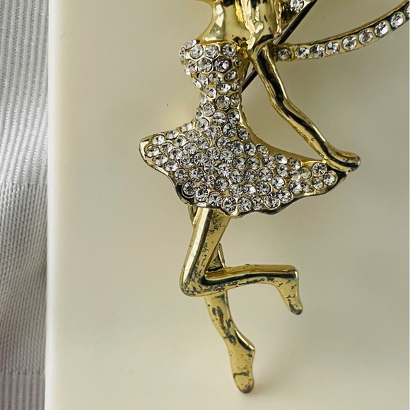 Tinker Bell Swarovski Crystal Diamond Like Pin Gold Coloured Broach Jewelry - Picture 7 of 16